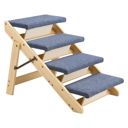 Foldable 4-Step Wooden Pet Stairs – 150 lb Capacity