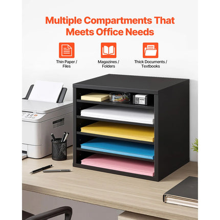 5-Compartment Adjustable Wooden Mail Sorter