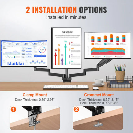 Triple Gas-Spring Monitor Mount for 13–27-Inch Screens