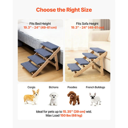 Foldable 4-Step Wooden Pet Stairs – 150 lb Capacity