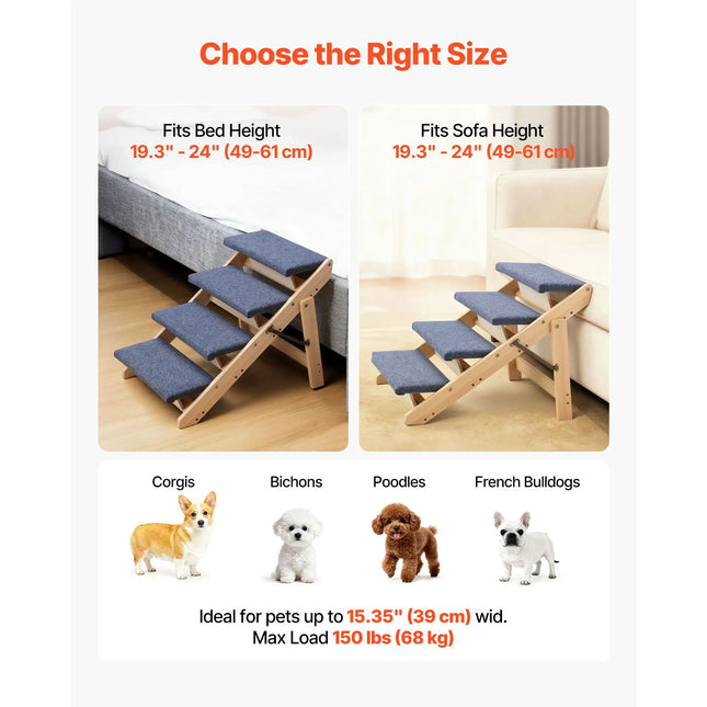 Foldable 4-Step Wooden Pet Stairs – 150 lb Capacity