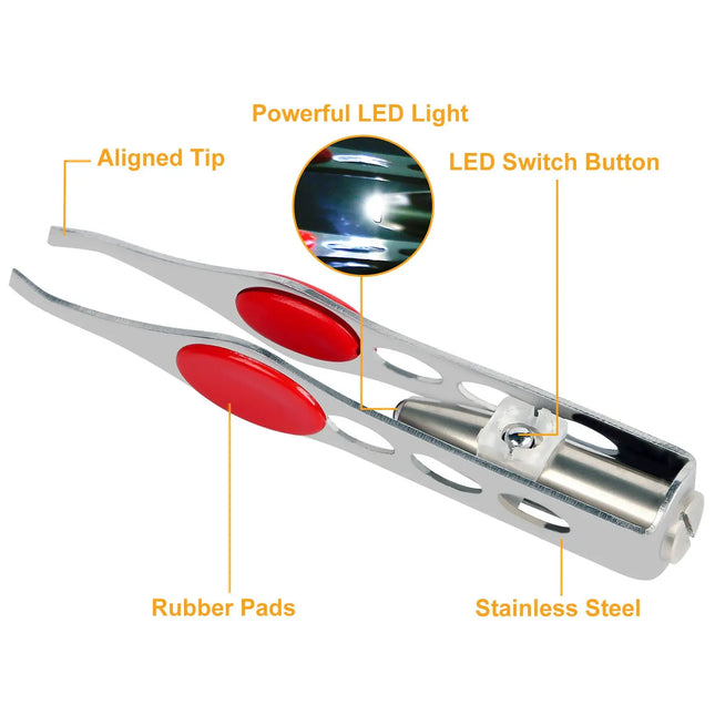 LED-Lighted Stainless Steel Eyebrow Tweezers