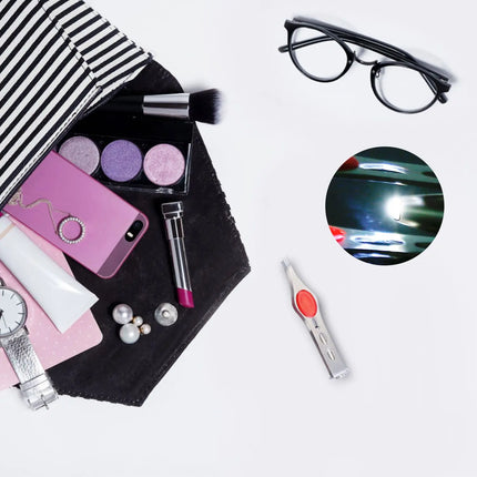 LED-Lighted Stainless Steel Eyebrow Tweezers