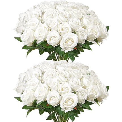 Artificial White Rose Bouquet — 60-Piece Set