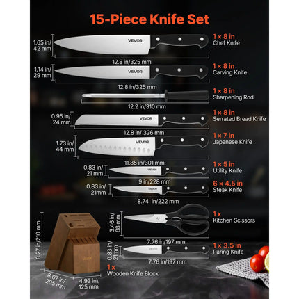 VEVOR 15-Piece Kitchen Knife Block Se