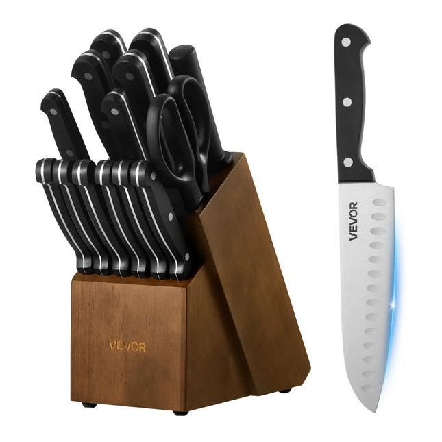 VEVOR 15-Piece Kitchen Knife Block Se