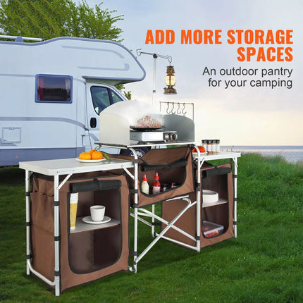Aluminum Camping Cook Station with 3 Cupboards