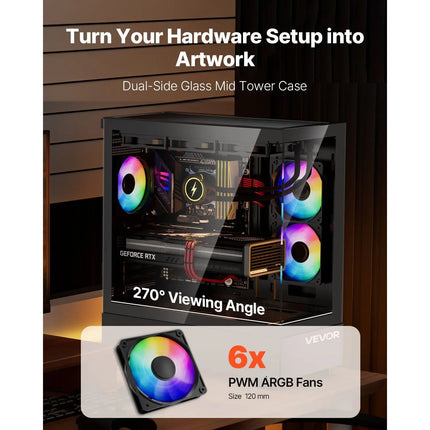 Mid-Tower ATX Gaming PC Case with Six ARGB Fans