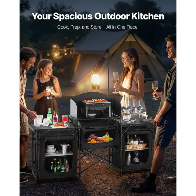Portable Aluminum Camping Kitchen with 3 Cupboards