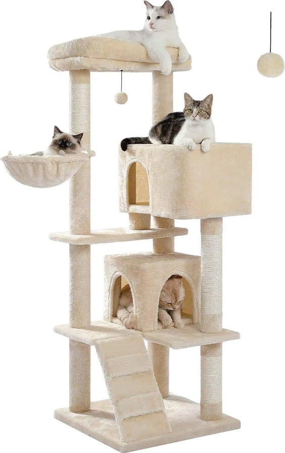56.2-Inch Multi-Level Cat Tower with Hammock & Condos