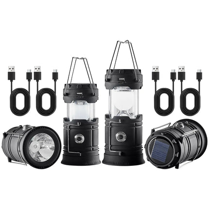 Solar USB-Rechargeable Collapsible Lanterns — 4-Pack