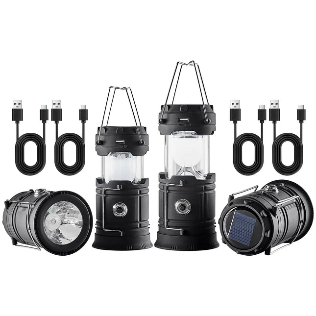 Solar USB-Rechargeable Collapsible Lanterns — 4-Pack