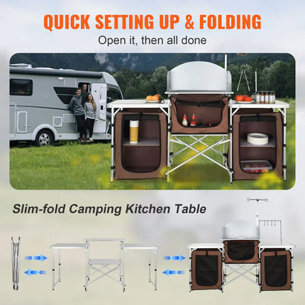 Aluminum Camping Cook Station with 3 Cupboards