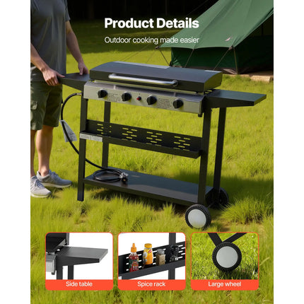 29-Inch 4-Burner Propane Griddle with Lid & Wheels